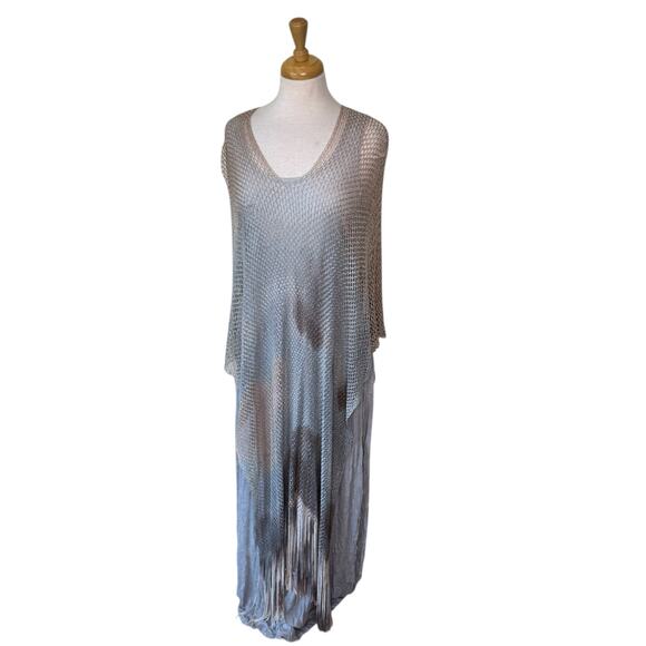 LAUREN VIDAL Scoop Neck Crinkle Knit Maxi Dress Gray Size Medium - Picture 8 of 9